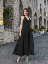 Halter Deep V-Neck Ruched Waist Solid Dress